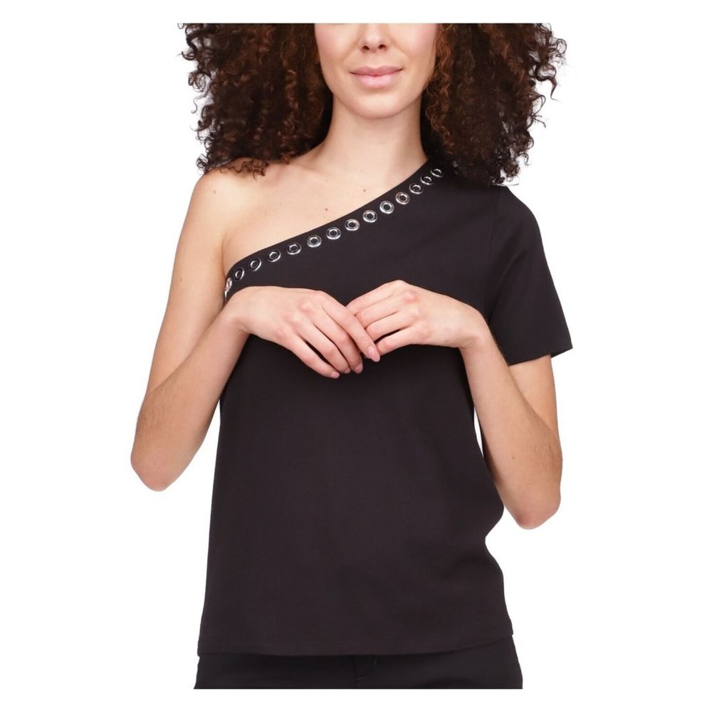 MICHAEL Michael Kors Women's Asymmetrical-Embellished-Neck Top S B4HP
